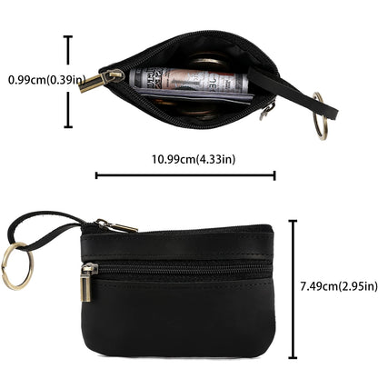Coin Purse for Men,Coin Pouch with Zipper for Men Women,Genuine Leather Mini Coin Pocket Pouch Change Holder Mens Tray Purses Coin Purse Cash Change Wallet Key Holder Money Pouch