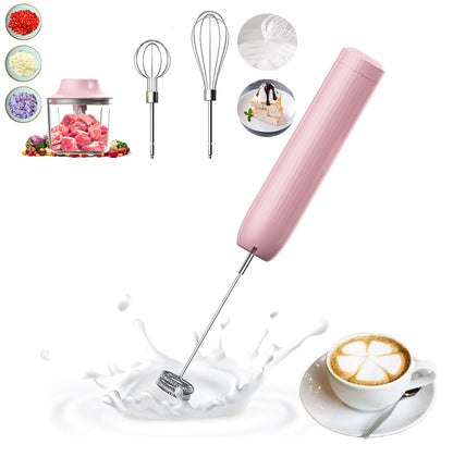 4-in-1 Electric Hand Mixer, Electric Whisk, Mini Onion Chopper 10Oz, Small Cordless Hand Blender, Milk Frother Wand for Coffee, Matcha, 4 Speed Rechargeable Food Processor for Baby Food Maker
