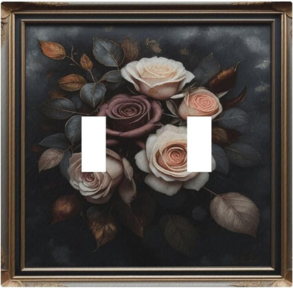Decorative Art Light Switch Covers Elegant Rose Bouquet Art 2 Gang Double Toggle Wall Plate Decorative Switchcover Electrical Switchplate for Home Decor