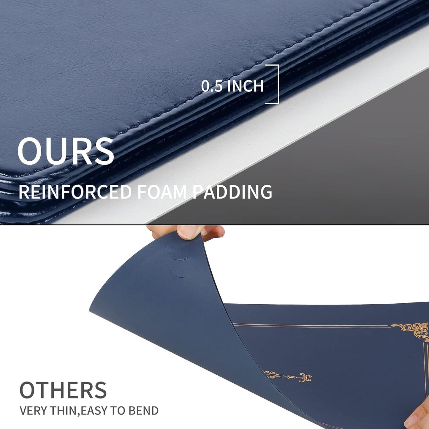5 Pack Diploma Cover 8.5 x 11 Certificate Holders for Letter-Sized Award Padded Menu Cover - Blue Leather