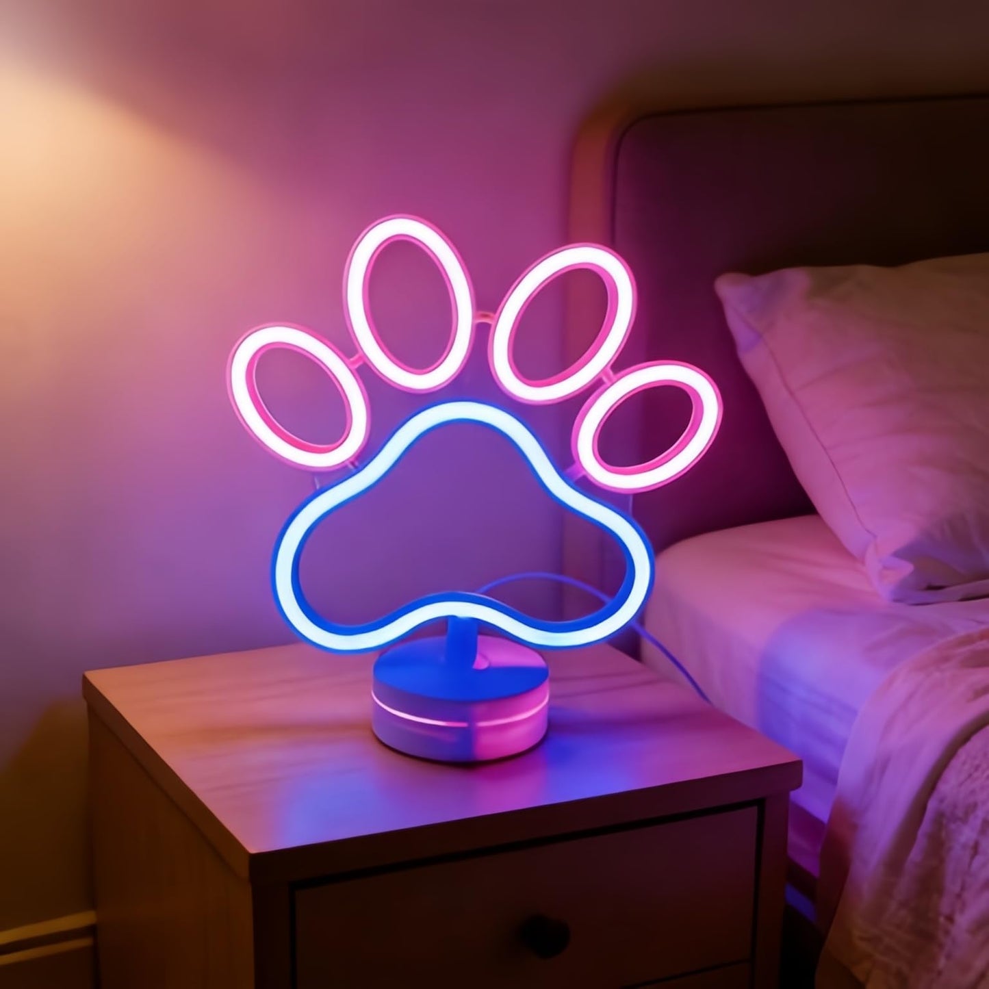 Dog Paw Neon Sign Lamp Dimmable LED with Standable Base and Touchable Switch,USB or 3-AA Battery Powered Neon Signs LED Desktop Wall Decoration for Party, Bedroom ，Birthday Christmas Gift