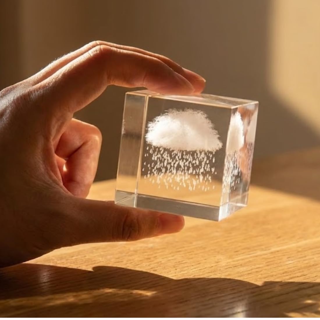 VOXTURA Small Decorative Paper Weight - Aesthetic Cute Crystal for Desk Shelf Sitter Zen Office Decor - Rain Cloud Cube, Stress Relief Gifts for Coworkers (2.4")