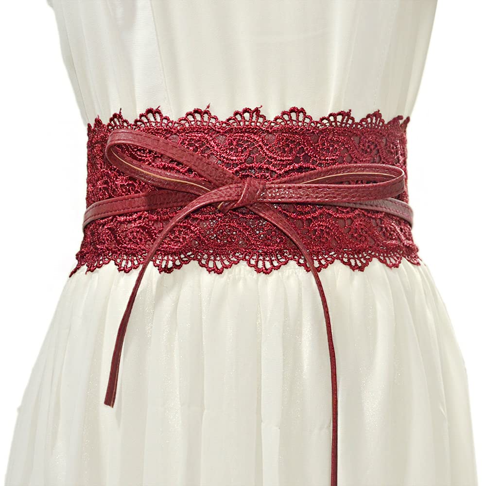QIANXISUN Women's 2 Packs Lace Waist Belt Bow Tie Wrap Around Soft Leather Boho Corset Fashion Elegant for Dresses (White)