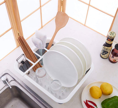 Ahyuan Collapsible Dish Drying Rack Portable Dinnerware Drainer Organizer for Kitchen RV Campers Travel Trailers Space Saving Kitchen Storage Rack Tray (with Drainboard)