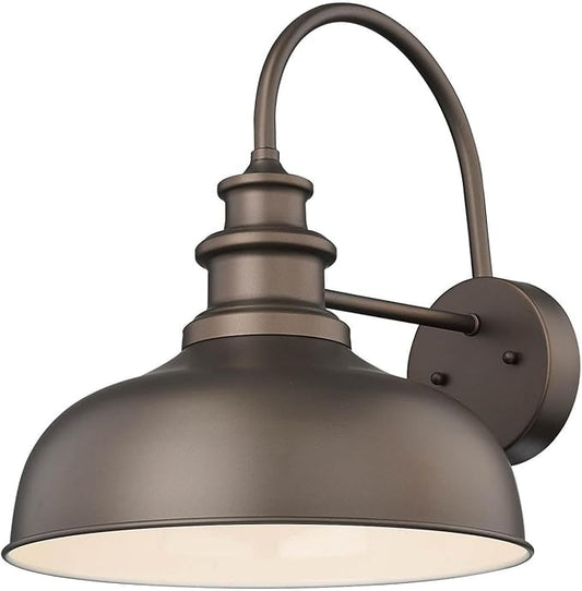 Bestshared 14 Inch Dome Gooseneck Barn Light,Farmhouse Wall Sconce, Outdoor Wall Mount Light, Exterior Lighting Fixture, Porch Lantern for Entryway, Garage,Patio (ORB+White, 14” Dome-1Pack)