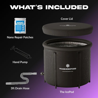 The Pod Company Standard Ice Bath Tub, 84 Gallon Cold Plunge Tub with Cover Lid, Portable Inflatable Ice Plunge Tub for Adults, Side Drain, Chiller Compatible (Requires Conversion Kit)