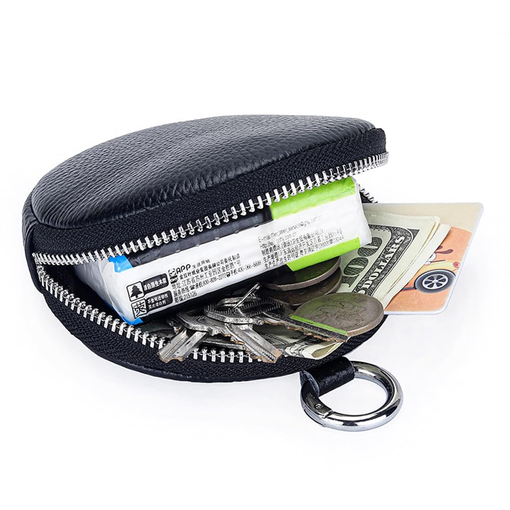 Yzikema 1 Pcs Leather Zipper Coin Purse Wallet With Keychain, Coin Organizer, Change Holder,Card Case, Mini Leather Zipper Storage Bag for Men & Women