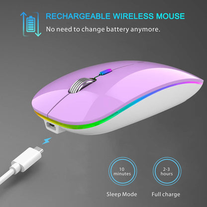 TENMOS Wireless Bluetooth Mouse, LED Slim (Bluetooth 5.1/5.0 + USB) 2.4GHz Rechargeable Silent Bluetooth Wireless Mouse with Type C Adapter for Laptop/MacBook/iPad OS 13 and Above (Matte Black)