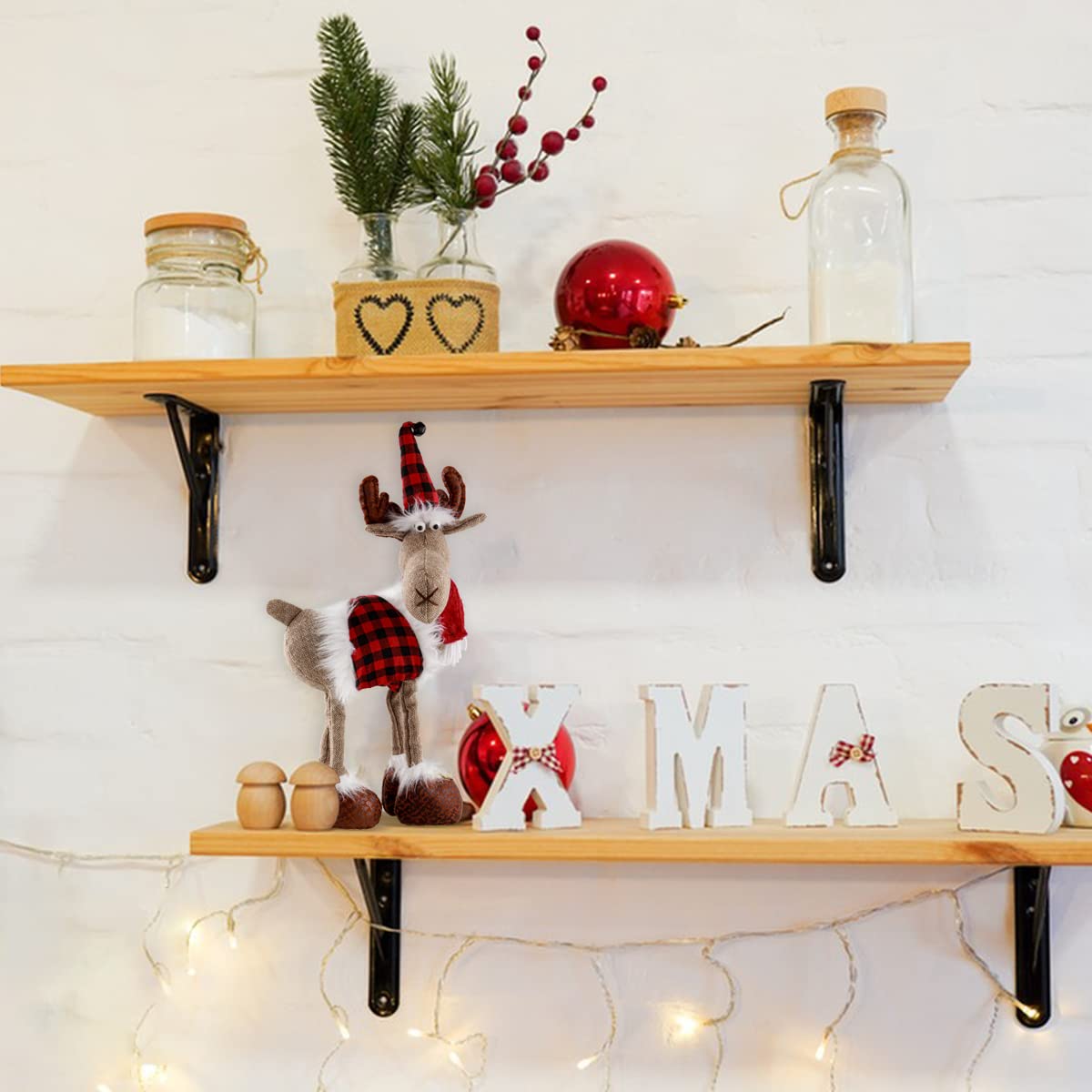 Leipple Reindeer Christmas Decoration Christmas Deer Decor - Swedish Santa Elk Figurines Table Decorations Handmade Plush Gnomes Buffalo Plaid for Home Indoor Holiday Decor (Red)