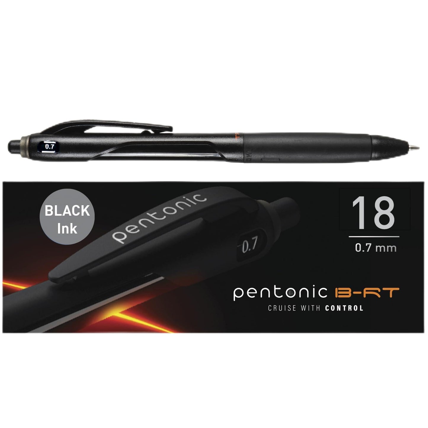 Pentonic BR-T Retractable Ballpoint Pens, 18 Count, Black Ink, 0.7 mm Fine Point, Smooth Writing For Journaling, Office & School (PEN12124)