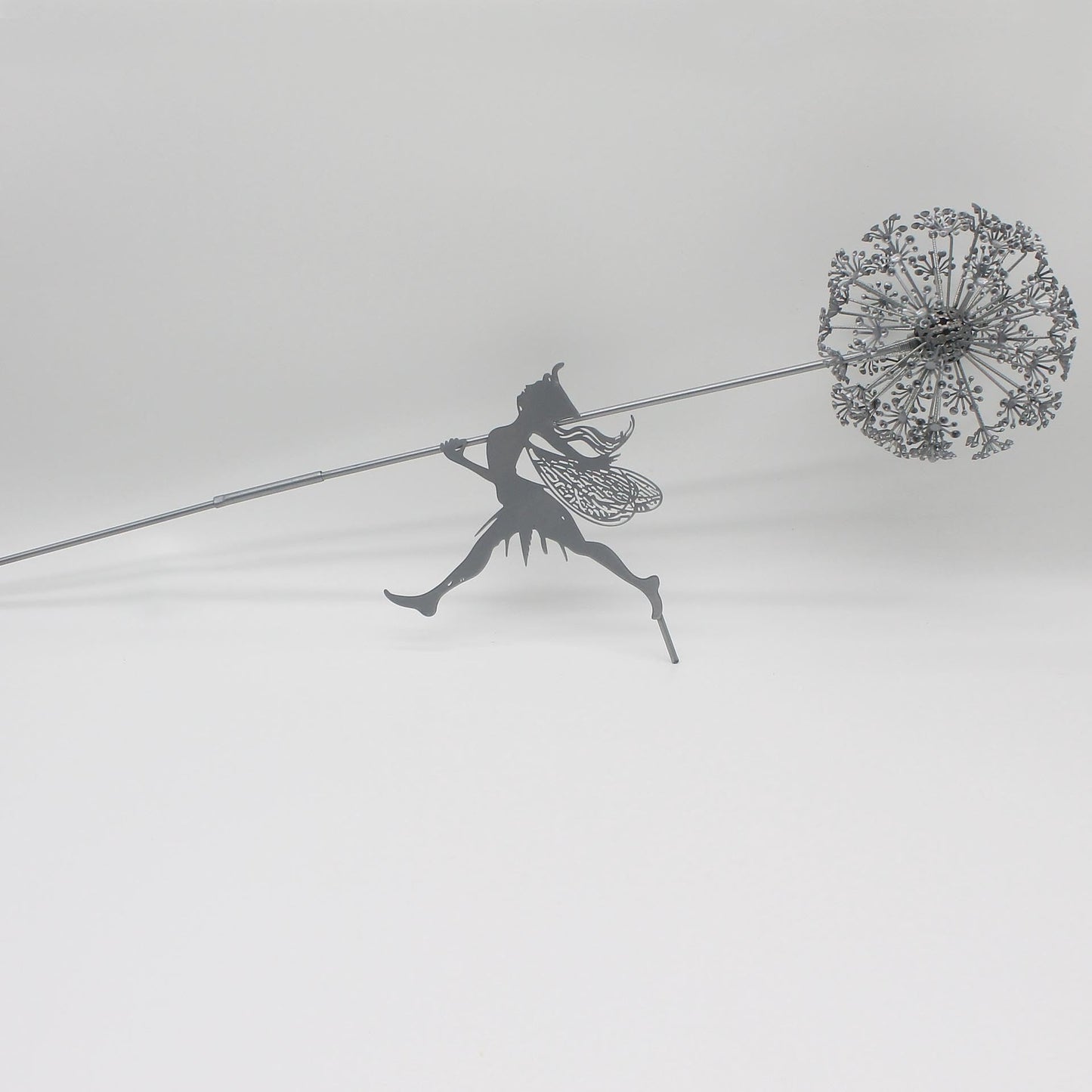 Fcteap Flower Fairy Dancing with Dandelion Garden Art Sculpture Stainless Steel Statue Christmas Halloween Decoration for Outdoor Yard Courtyard Lawn Patio Metal Ornaments (Long Travel)