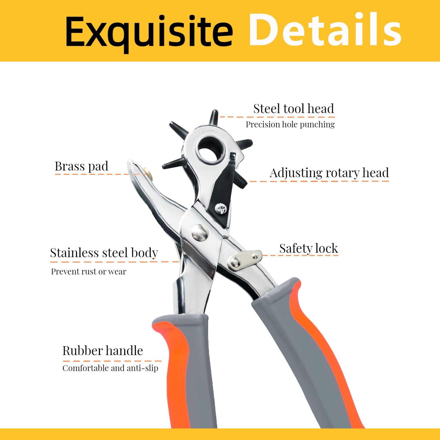 Leather Hole Punch, BILLION GOLD Heavy-Duty Belt Hole Puncher, Multi Sizes Hole Punch Tool for Leather, Belt, Watch Straps, Saddle, Cards