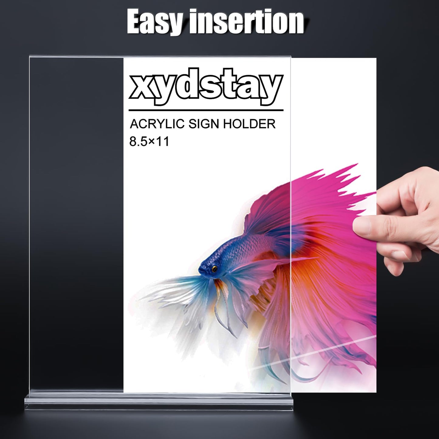 xydstay 12pack Acrylic Sign Holder 8.5 X 11, Vertical T Shape Clear Plastic Paper Sign Holder, Menu Holder Display Stand, FLyer Table Sign Holder for Restaurant, Office, School, Store and Home Use