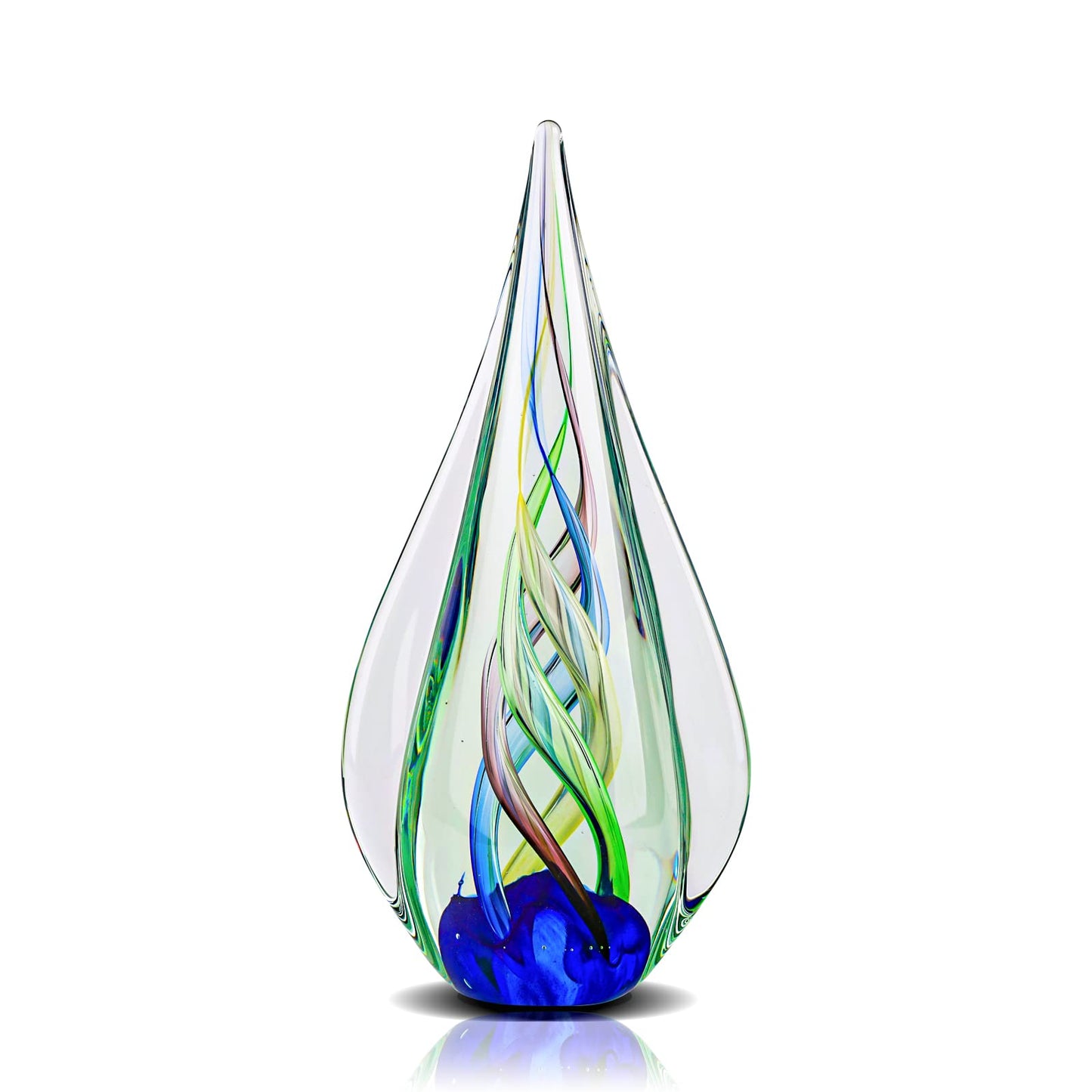 LCCCK 9" Tall Sculpture Hand Blown Glass Decor, Paperweight for Office Desk, Modern Glass Art Figurines Mediterranean Beach House Decor, Living Room Coffee Shelves Table Top Decoration (Aqua)