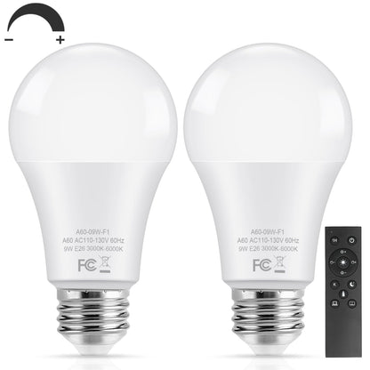 TOBUSA A19 LED Light Bulbs with Remote, 9W LED Bulbs 60W Equivalent, 3000K-6000K Dimmable Bulbs with E26 Base, 900 Lumens Light Bulbs with Timing, Memory Function, Ideal Lighting for Home, 2 Packs