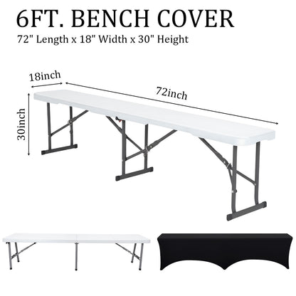 Tingjoo 2 Pack 6ft Bench Covers Stretch Folding Bench Cover Spandex Chair Cover Wrinkle Resistant, Removable and Washable Chair Covers for Weddings, Party, Craft Show, Display, Events (Black,White)