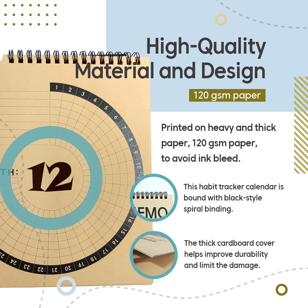 Habit Tracker Journal 2021 Goal Planner - Track Progress and Reach Goals with Spiral Binding, Weekly Monthly Kraft Large Calendar & Notepad - 12+1 Month Undated, 8.5 x 11.8 inch