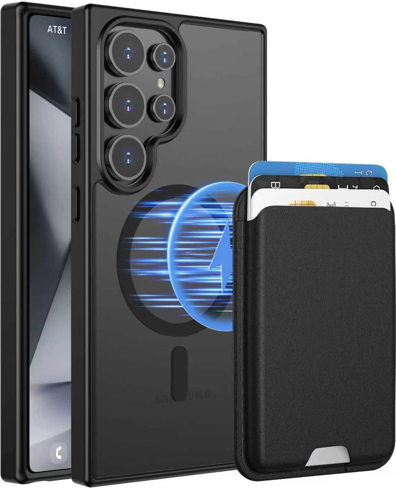 Ntwinro Magnetic for Samsung Galaxy S24 Ultra Case, Detachable Magnetic Wallet with Card Holder, [Fit for MagSafe] Military-Grade Shockproof Translucent Matte Anti-Scratch Phone Case, Black