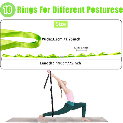 Stretching Strap Yoga Strap for Physical Therapy with 10 Loops, Yoga Straps for Stretching, Upgraded Non-Elastic Stretch Band for Pilates, Dance and Gymnastics with Workout Guide (Pink/Silver)