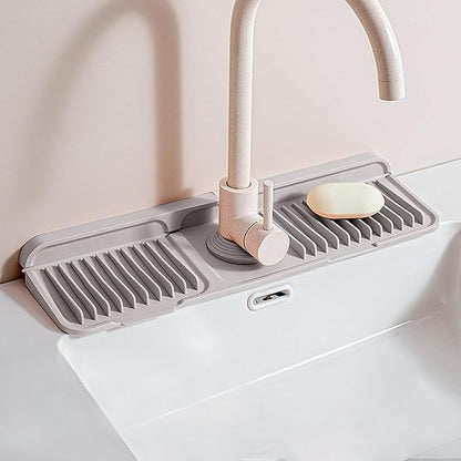 Longer Silicone Faucet Mat for Kitchen Sink – Button Style Faucet Drip Catcher