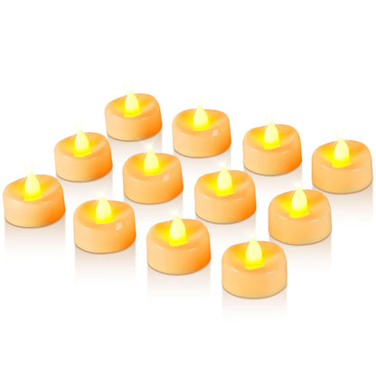 Raycare 24 Pack Tea Lights with Timer, 6H Timer Built-in, Flameless Battery Operated Tea Lights in Warm Yellow, Flickering Votive Candle for Wedding Party Halloween Thanksgiving Christmas Decorations