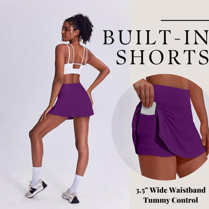 PINSPARK Tennis Skirt for Women Pleated Skirt with Shorts Lightweight Athletic Skort Golf Outfits High Waisted,Purple X-Small
