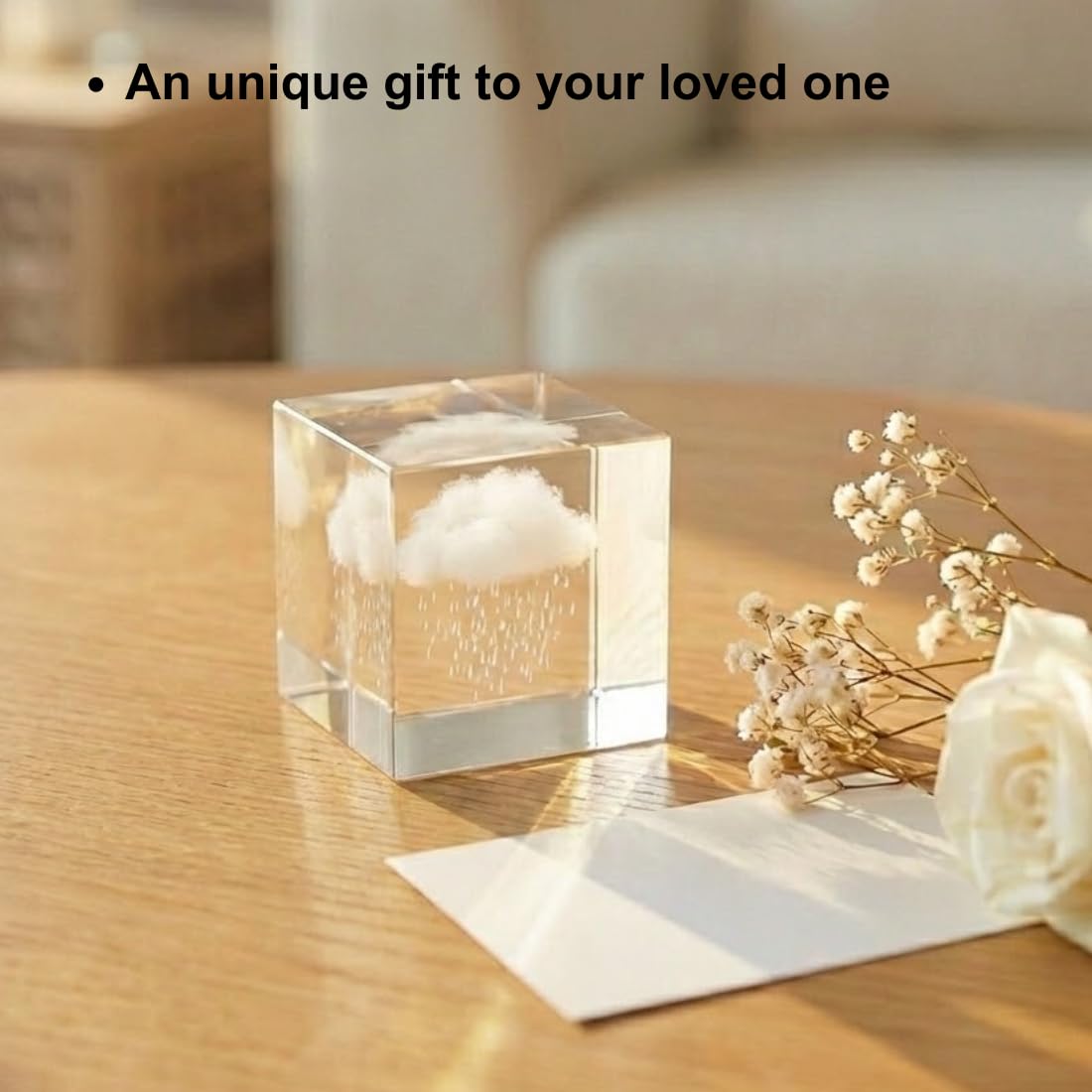 VOXTURA Small Decorative Paper Weight - Aesthetic Cute Crystal for Desk Shelf Sitter Zen Office Decor - Rain Cloud Cube, Stress Relief Gifts for Coworkers (2.4")