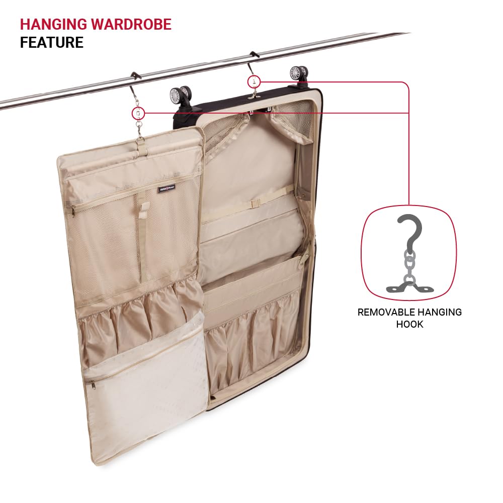 SwissGear 7895 Premium Garment Bag with Spinner Wheels, Amazon Exclusive, Bonus Hanging Feature, 24-Inch Luggage - Black