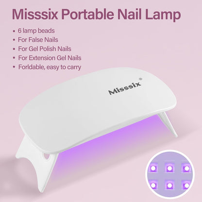Misssix Short Almond Gel Nail Tips Kit, 216Pcs Pre Etched Clear Fake Nails, Full Cover False Nail 9-in-1 Gel Glue and Portable Mini U V Nail Lamp for Women 12 Sizes
