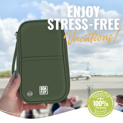 BOACAY Travel Document Organizer with RFID, Family Passport Holder, Wallet for Women & Men, Portable & Waterproof Case for Cards, Boarding Pass, Money