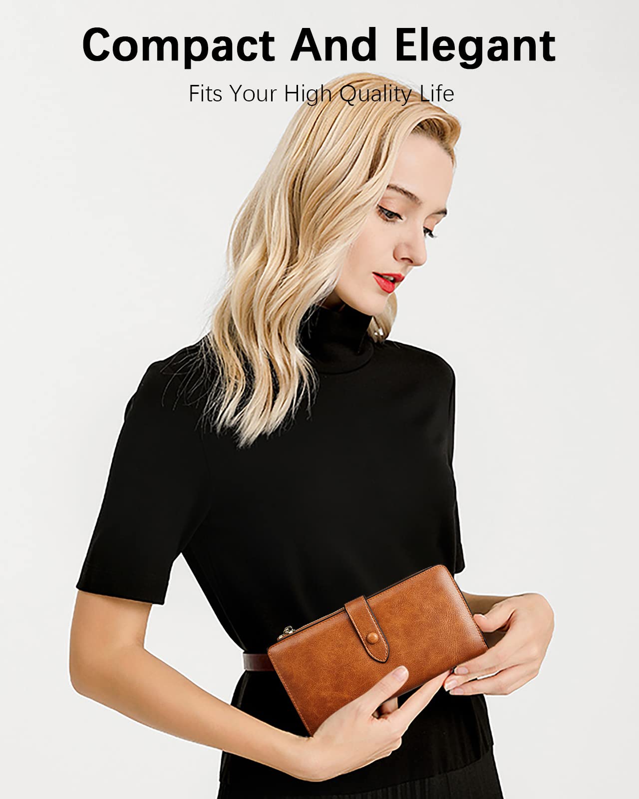 BOSTANTEN Leather Wallets RFID Blocking Large Capacity Trifold Card Holder Ladies Phone Clutch Brown