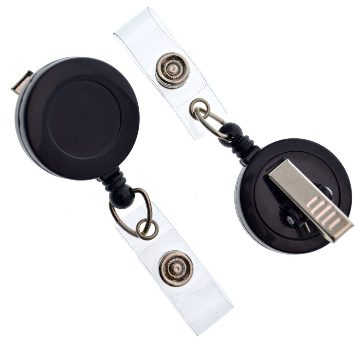 Bulk 25 Pack - Black Retractable Badge Reels with Alligator Swivel Clip & Vinyl Card Holder Strap by Specialist ID - Bulk Premium Black Retractable Name Badge Reels with Alligator Swivel Clip