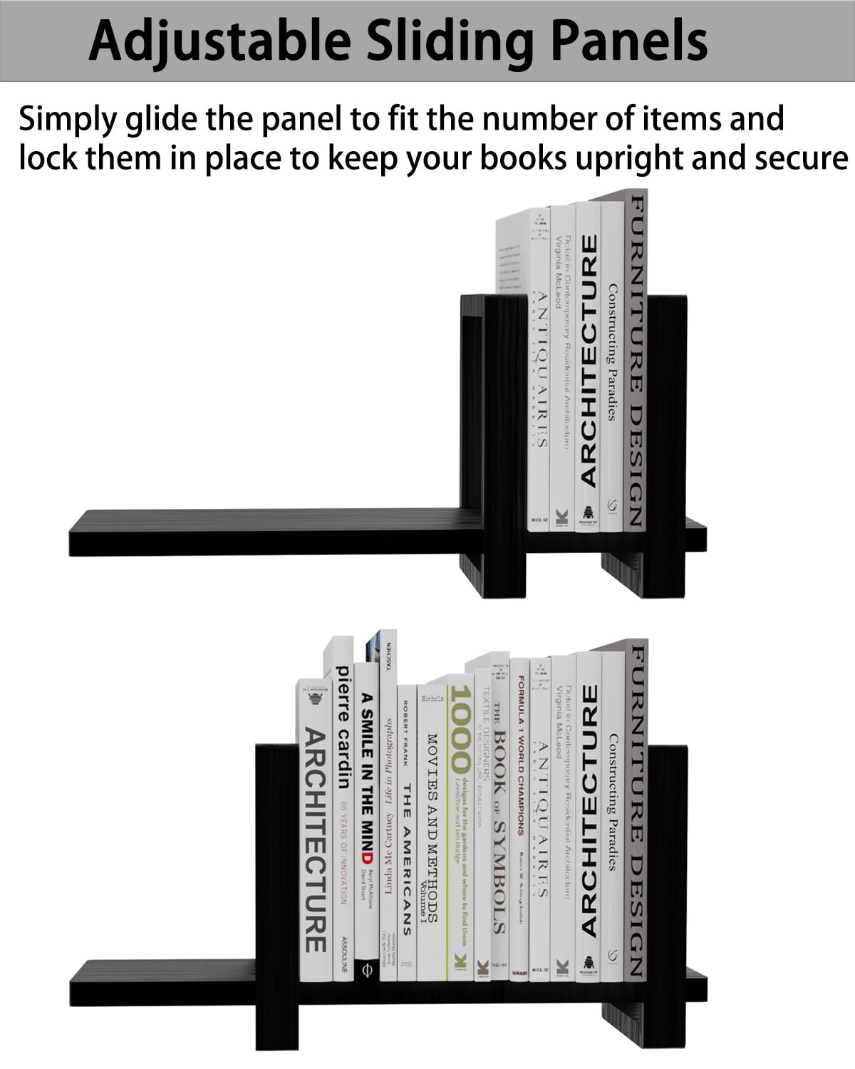 100% Solid Wood Adjustable Desktop Bookshelf, Retro Tabletop Bookshelf, Desk holder Shelf for Living Room, Home, Office, Perfect for Magazine, Books, Cookbooks, No Tools Required to Assemble (Black)