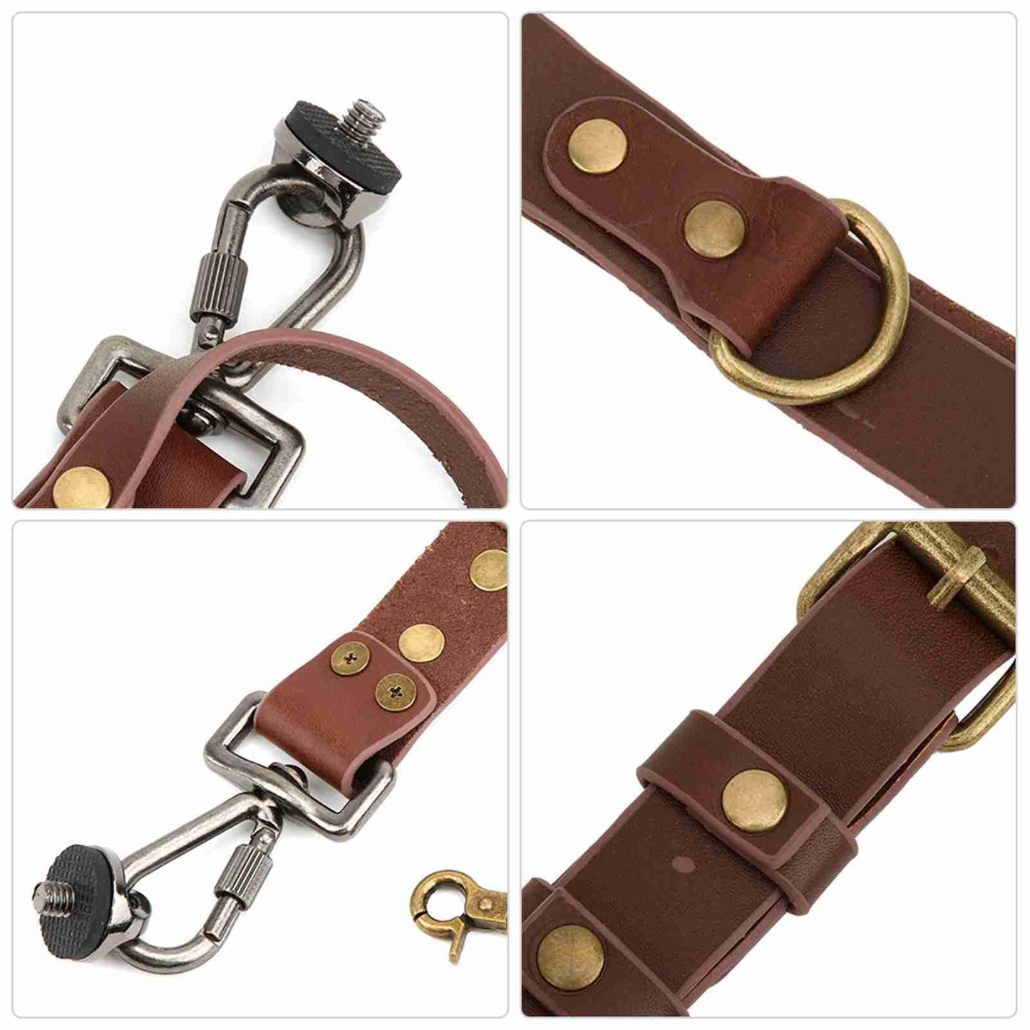 TROUVAILLE Camera Shoulder Strap, Dual Shoulder Leather Harness, Adjustable Leather Rivet Double Harness Shoulder Strap Accessory for DSLR/SLR, Brown