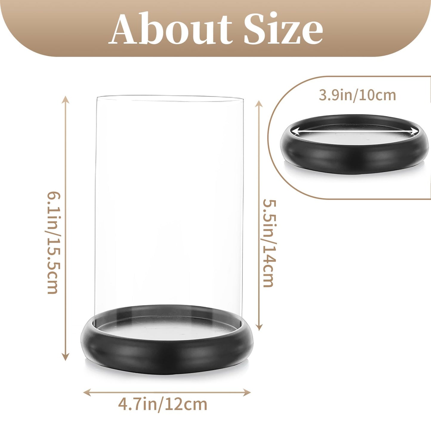 Sziqiqi Black Hurricane Candle Holder - Clear Glass Pillar Candle Holder Cylinder Lantern with Metal Tray for Mantel Fireplace Coffee Dining Table Decorative Table Centerpieces for Christmas Wedding