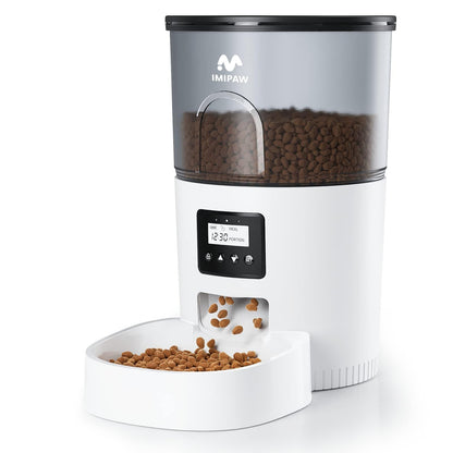 IMIPAW Automatic Cat Feeders, 3L Timed Cat Dry Food Dispenser, Dual Power Supply, Programmable Portion Size, Auto Pet Feeder for Cats and Small Dogs