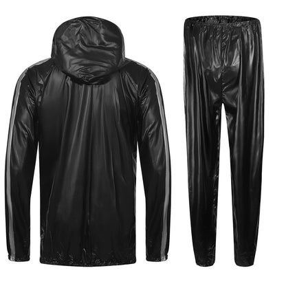 REEDBEEK Heavy Duty Fitness Sweat Suit Heat Trapping Sauna Suit Gym Exercise Heat Shaper Button Jacket Pant Black Large