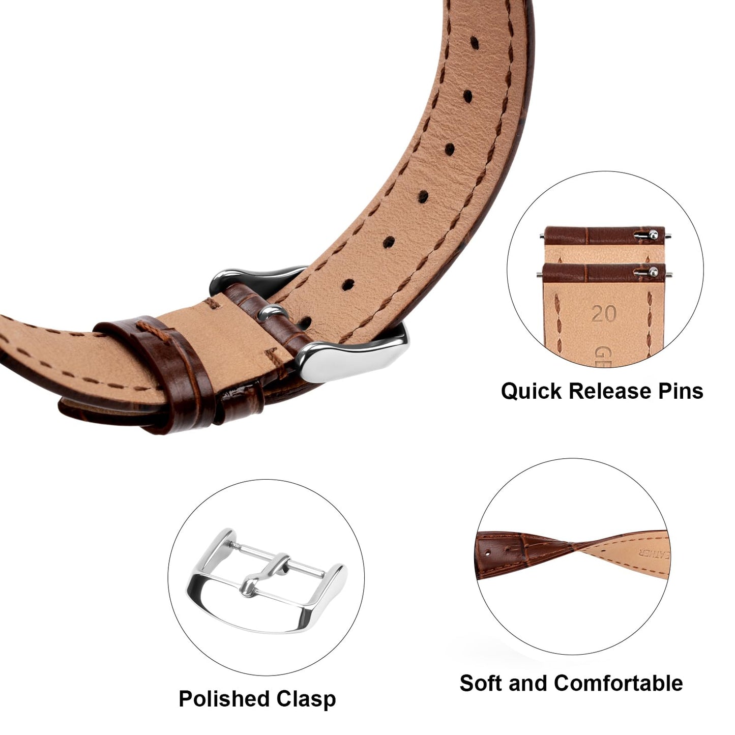 TStrap Extra Long Watch Band - XL XXL Leather Watch Straps for Men - Brown Soft Quick Release Watchband for Large Wrist Replacement - 12mm 16mm ... 20mm 22mm 24mm