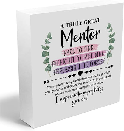 Mentor Gifts Wooden Box Sign Wall Decor Wooden Plaque Sign Boss Teacher Appreciation Gifts for Mentor Bedroom Living Room Home Decor Desk Shelf Table Decor Going Away Farewell Gifts for Coworkers
