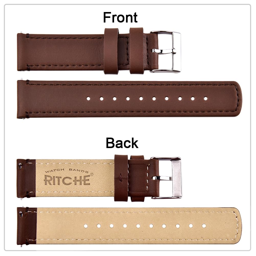 Ritche Leather Watch Strap with Quick Release Pins, 20mm Replacement Watch Band for Men and Women, Fits Smartwatches & Traditional Watches