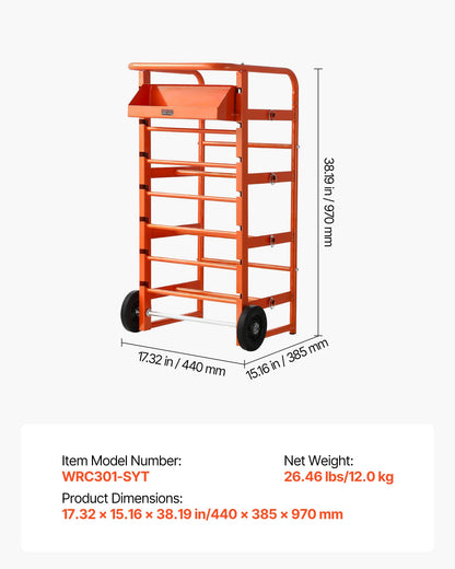 VEVOR Wire Spool Rack, 11 Rods, Multi-Spool Wire Rack Dispenser, Cable Caddy with Wheels, Cable Holder with Storage Tray for Wiring Storage, for Electrical, Industrial & Retail Use, Working Efficiency