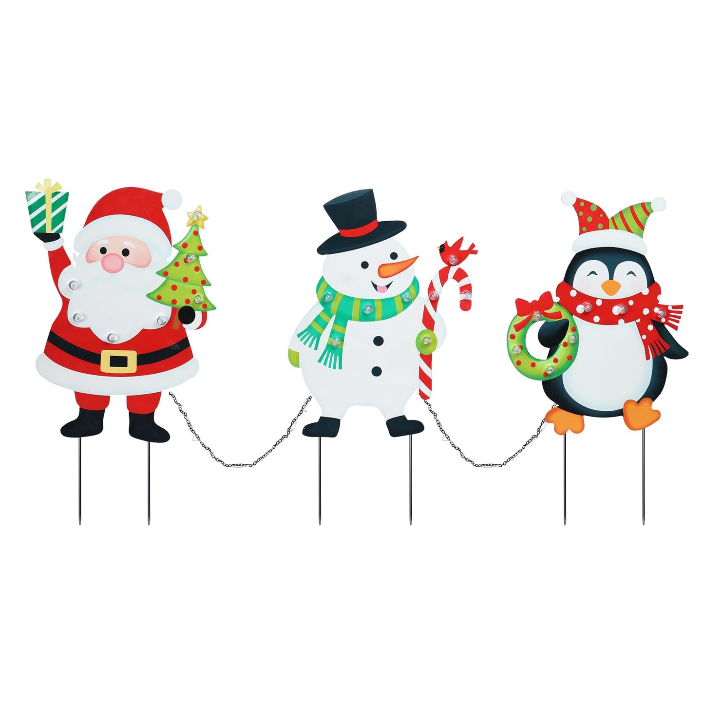 WONDER GARDEN Christmas Yard Stakes, 3 PCS LED Light Xmas Yard Signs with Santa Claus, Snowman, Penguin Christmas Yard Decorations for Lawn Party Decorations