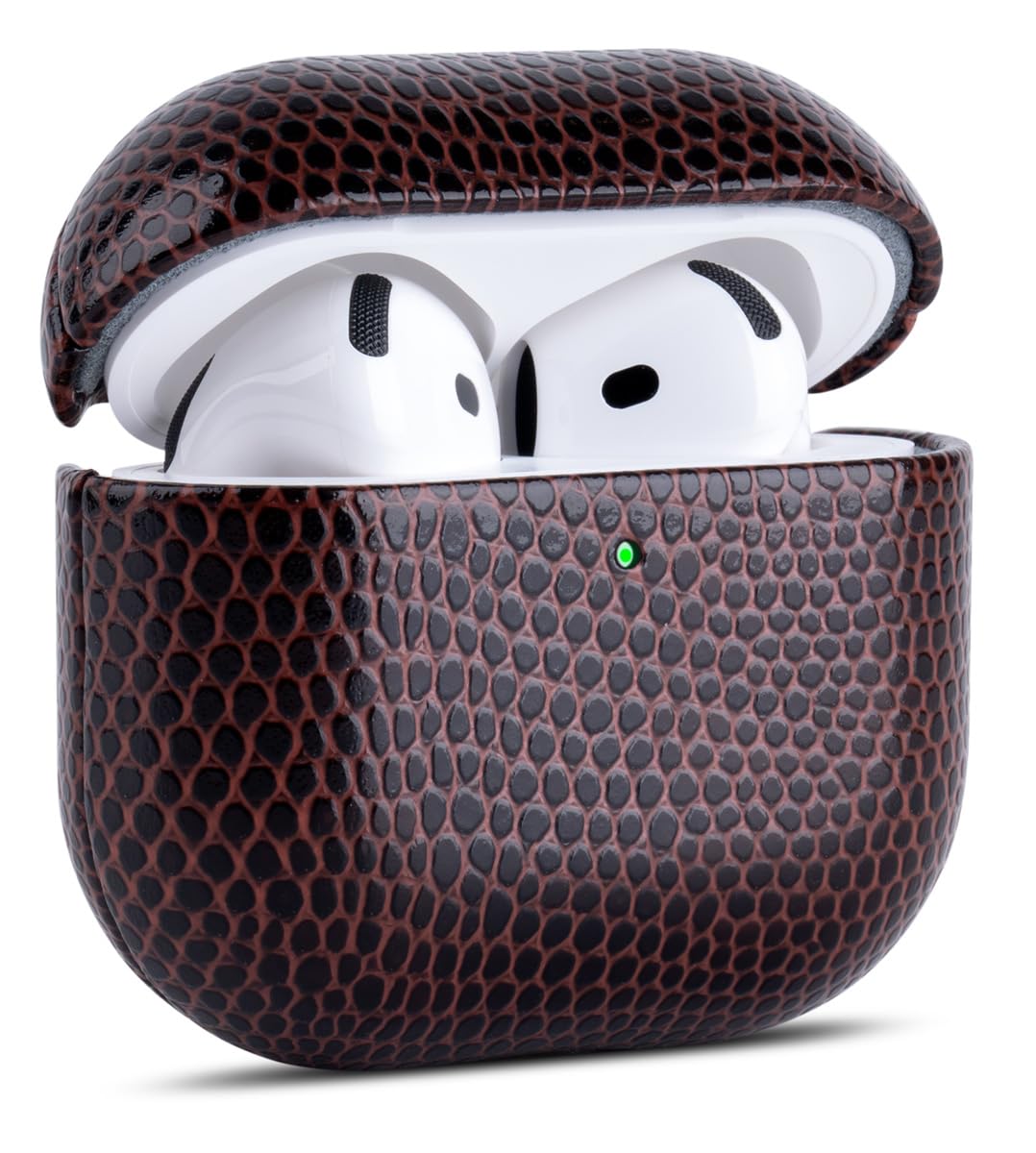 Haobobro Handmade Case - for AirPods 4 Case Cover - Selected Vegan Leather, Lizard Skin Texture, Drop Protective Hard Shell Cover for AirPods 4th Generation Earbuds - Coffee