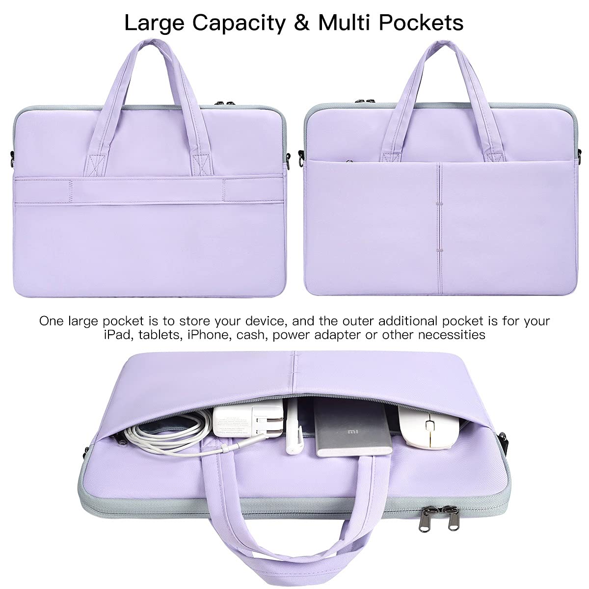 15.6 Inch Waterproof Laptop Sleeve Shoulder Bag Women Ladies Handbag Case for Acer Aspire E15/Predator, Dell Inspiron 15, HP Envy/Spectre 15.6, Lenovo IdeaPad 3 15.6, ASUS MSI GS66 15.6 Case, Purple