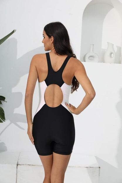 Halcurt Women's Athletic Racerback Boyleg One-Piece Swimsuit - Full Coverage Swimwear for Active Comfort