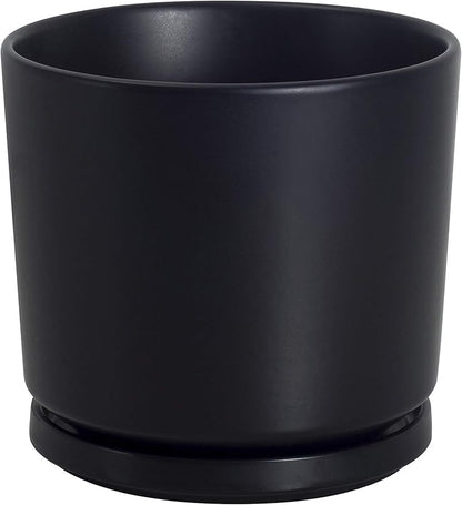 Ekirlin 5 inch Plant Pots,Ceramic Flower Planters Indoor,Modern Succulents Containers with Drain Hole Saucer,Decorate Home,Office & Outdoor (Black)