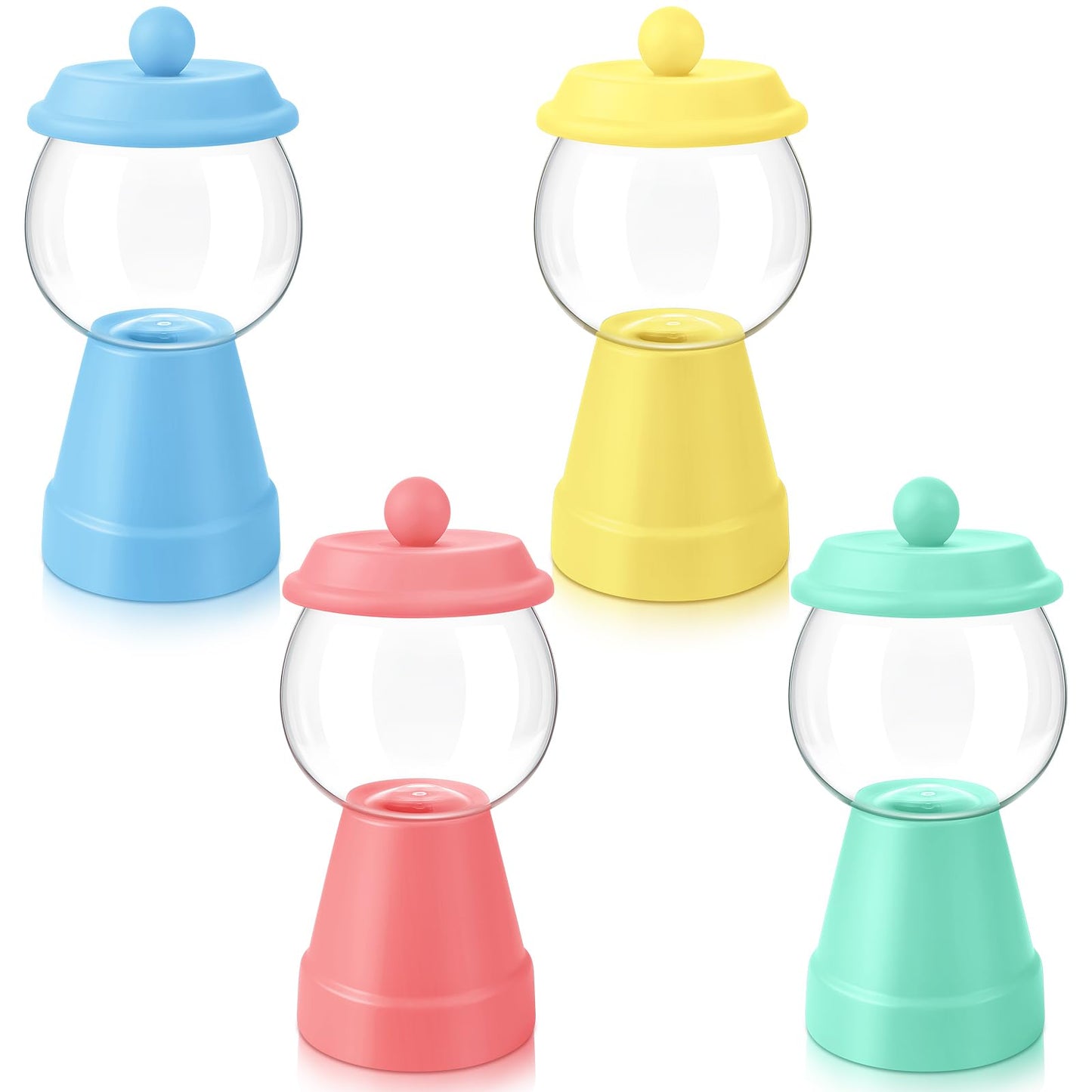 Thyle 4 Pcs Terra Cotta Candy Jar with Lid 8.7x4.3 Ceramic Cookie Jar Red Blue Green Yellow Fishbowl Food Storage for Birthday Cartoon Game Night Christmas Party Table Centerpiece DIY Gift(Macaron)