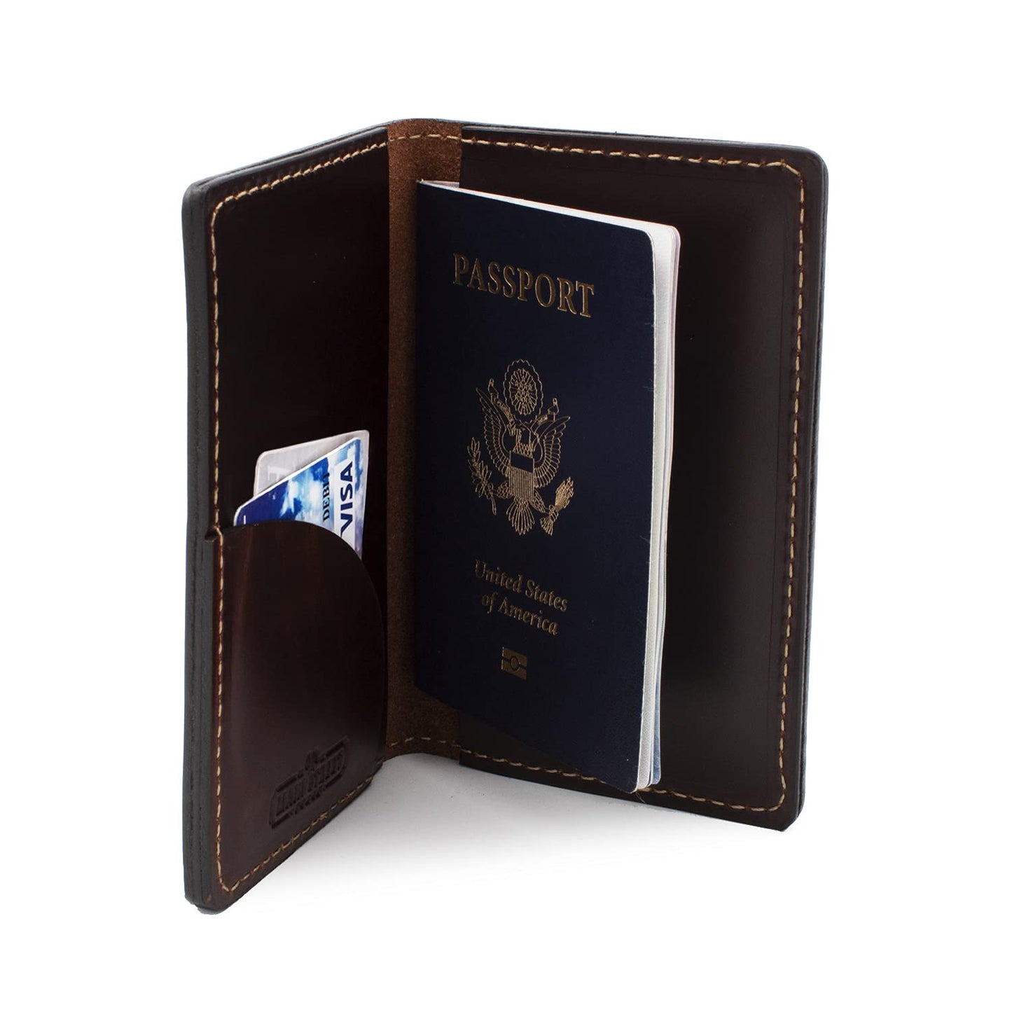 Leather Passport Holder for Men | Made in USA | 3.5" x 5.5" Field Notes Cover | Whiskey Barrel Brown