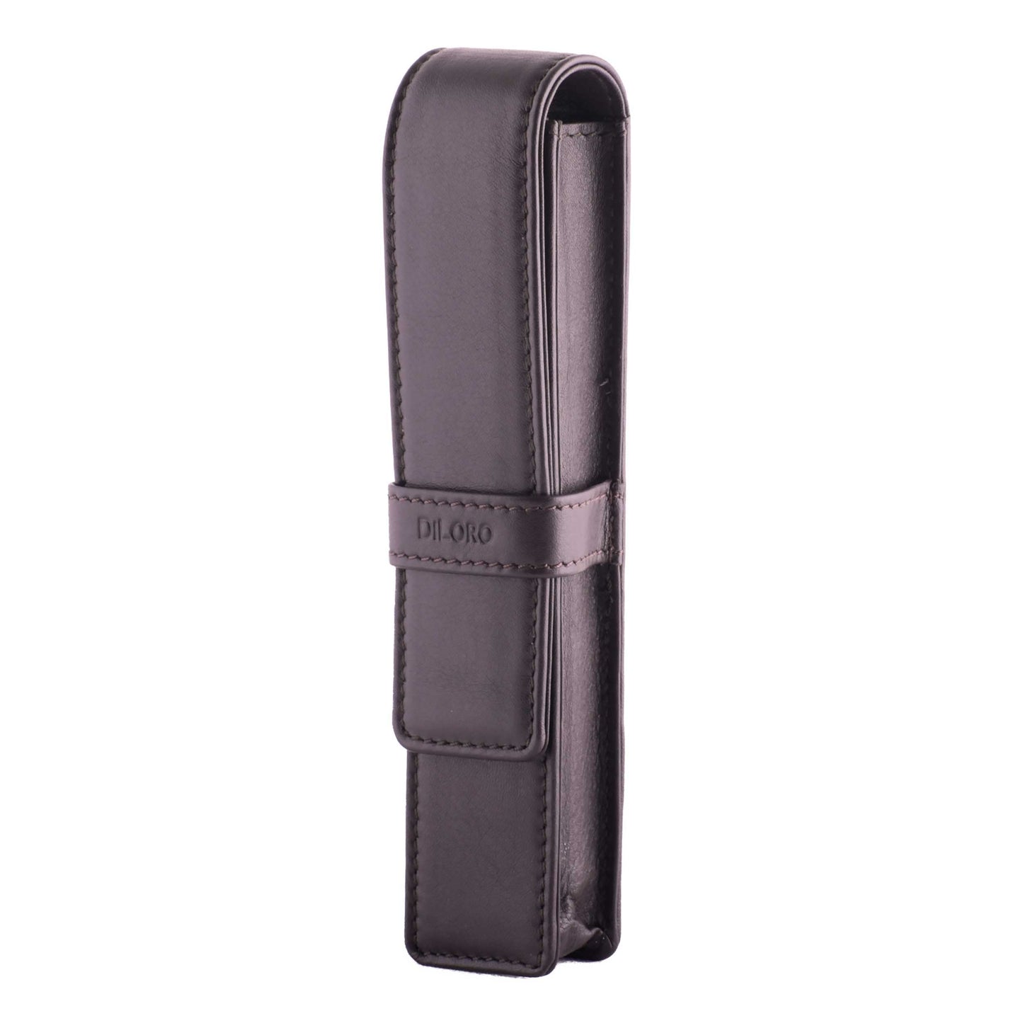 DiLoro Leather Single Pen Case Pencil Pouch Holder for One Fountain Ballpoint Rollerball Pen and Pencil (Brown)