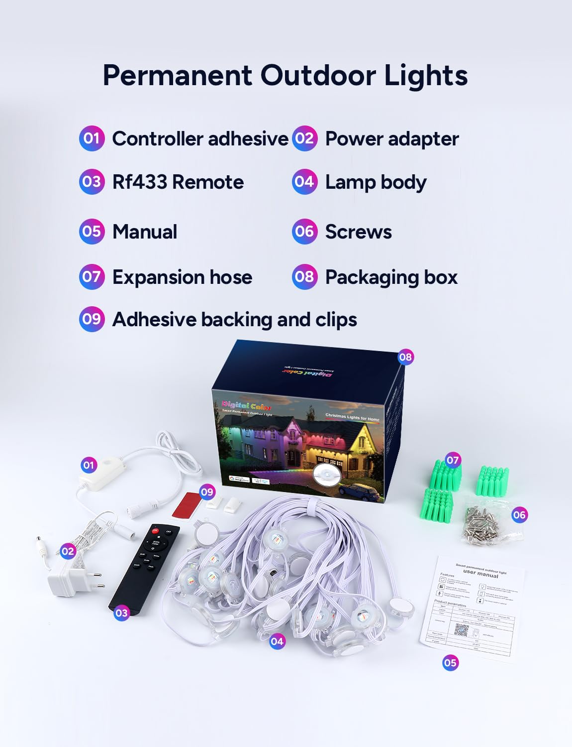 Isalelala Permanent Outdoor Lights, 50ft with 30 RGB LED Lights for Christmas and Daily, 49 Scene Modes+DIY for Christmat Decor, IP66 Waterproof for Outdoor, Compatible with Alexa, Google Assistant